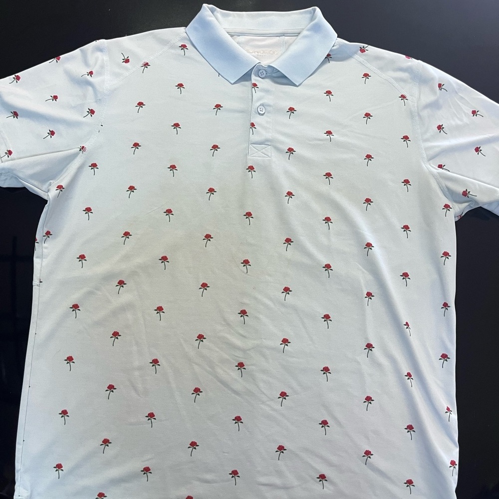 Bonobos Men's Light Blue Justin Rose Polo Shirt with Roses. Slim fit